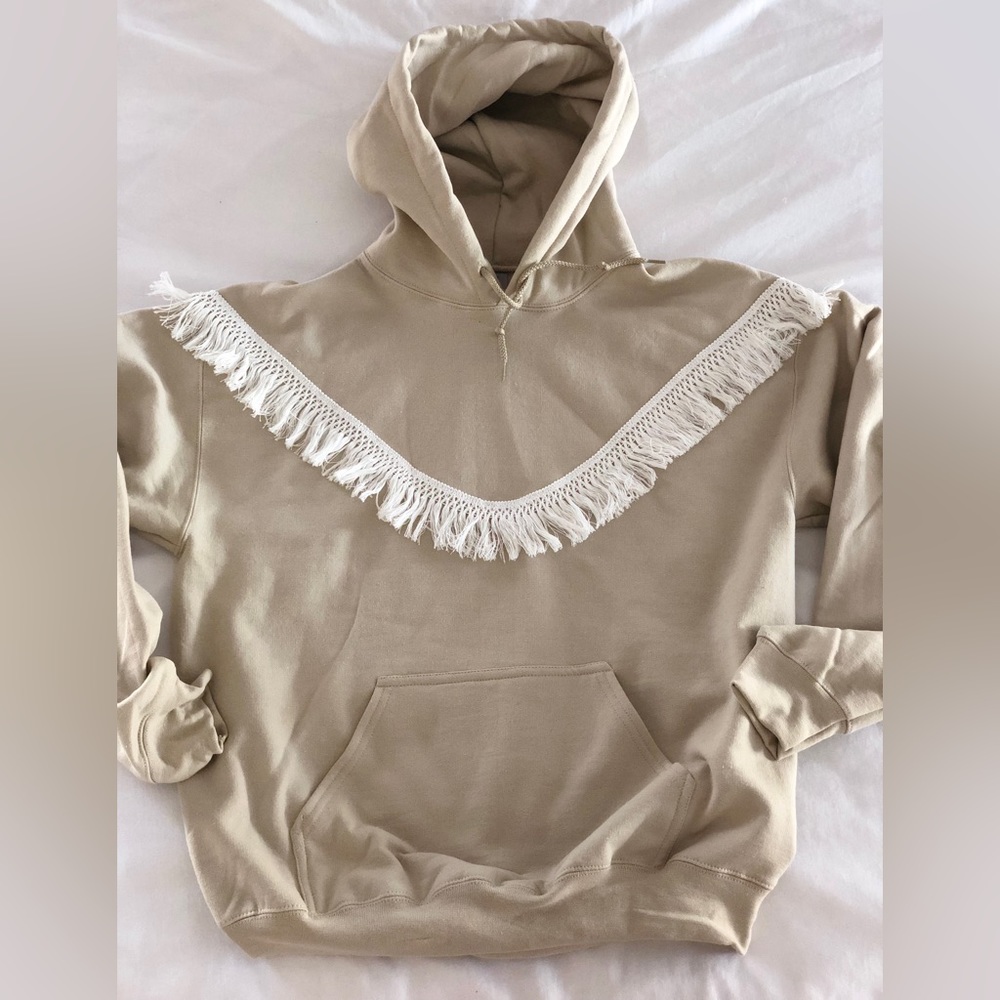 Sand Hoodie with Macrame Fringe